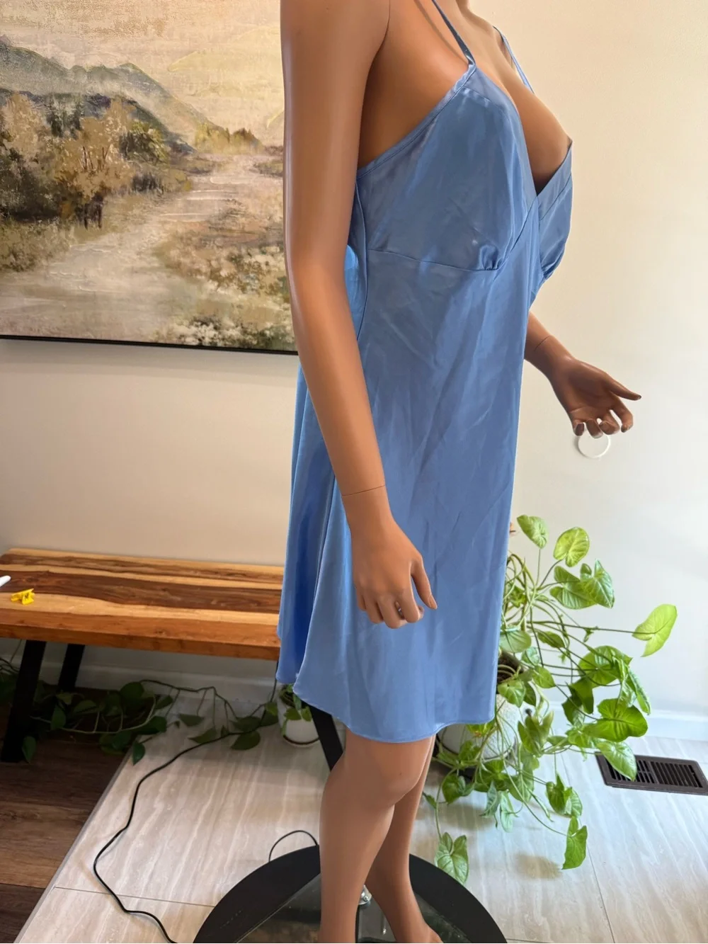 Adonna Light Blue Satin Slip Chemise lingerie nightgown Large adj straps